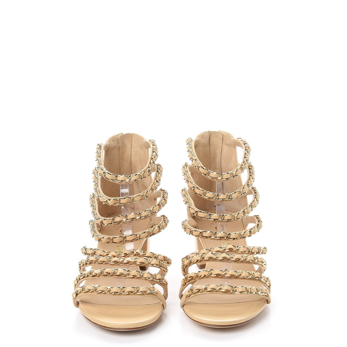 Lambskin CC Chain Sandals 37.5 Beige
