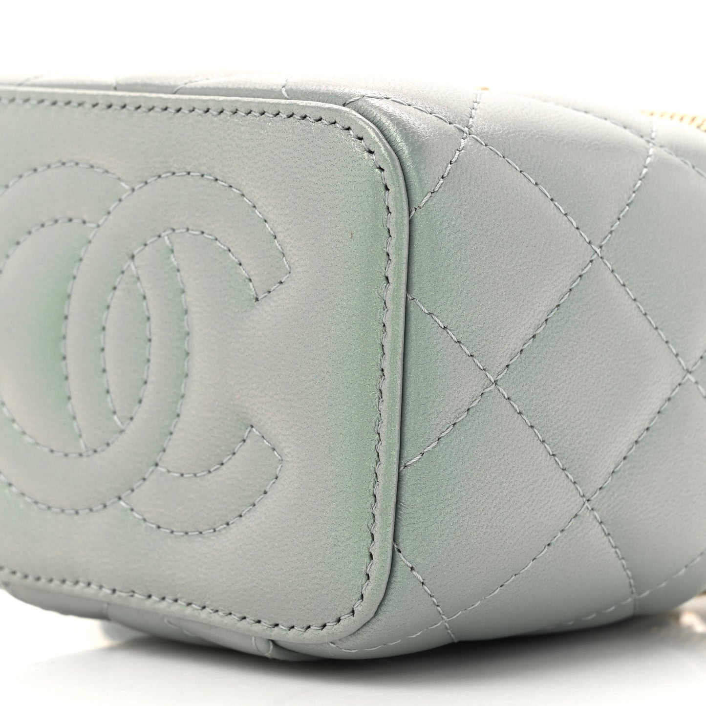 Metallic Lambskin Quilted Dynasty Mini Vanity Case With Chain Grey