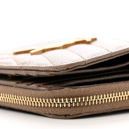 Saint Laurent Grain De Poudre Matelasse Chevron Monogram Compact Zip Around Wallet Taupe 7 of 8