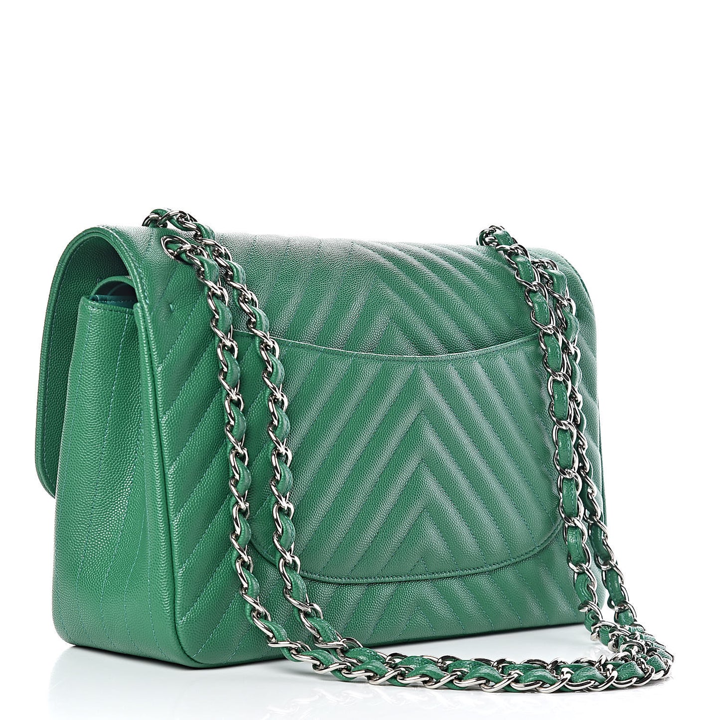 Caviar Chevron Quilted Jumbo Double Flap Green