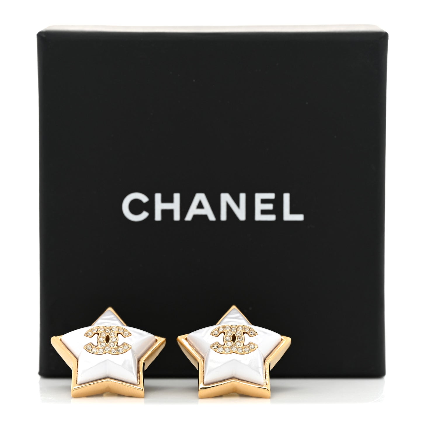 Pearl Crystal CC Star Earrings Gold