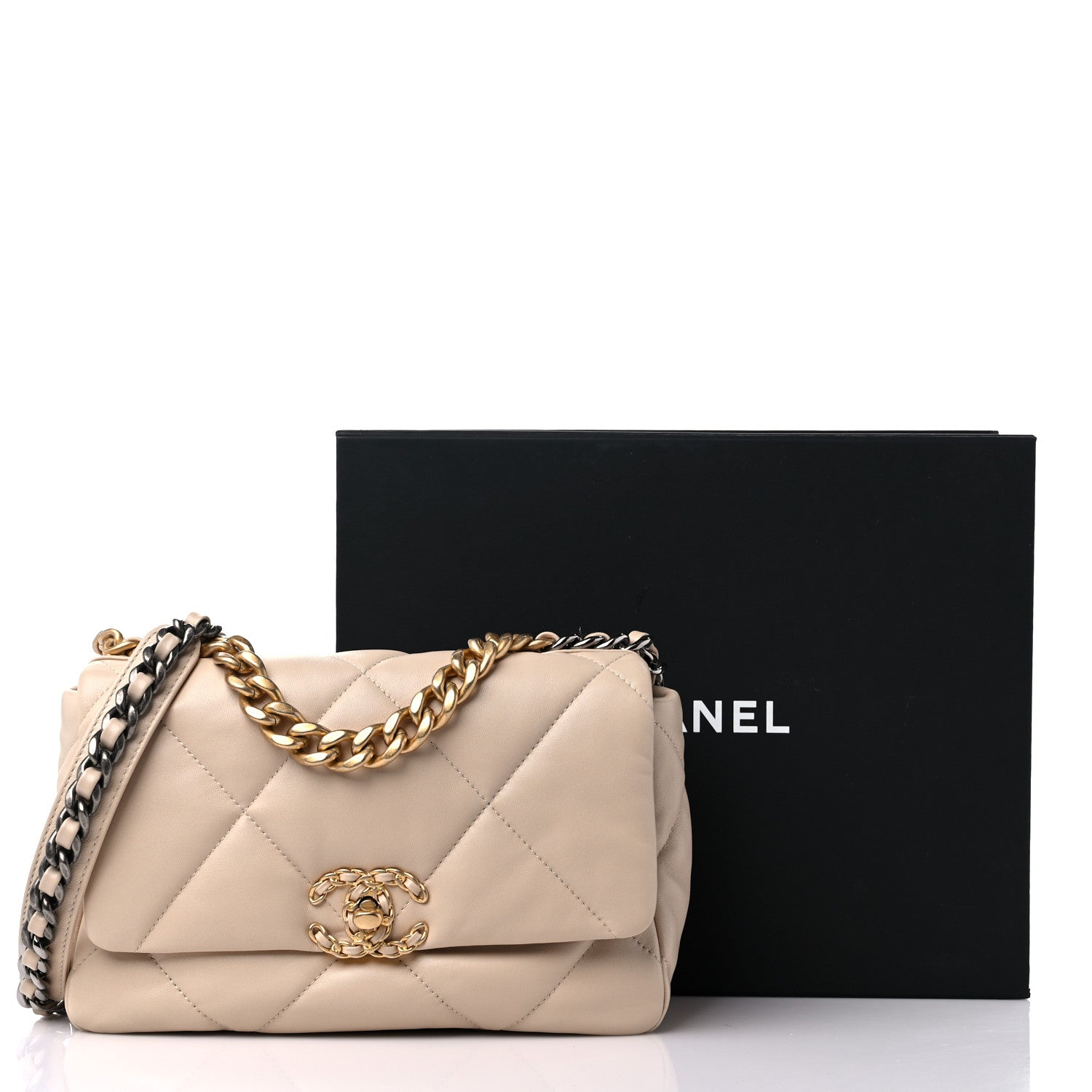 Chanel Lambskin Quilted Medium Chanel 19 Flap Light Beige 10 of 10
