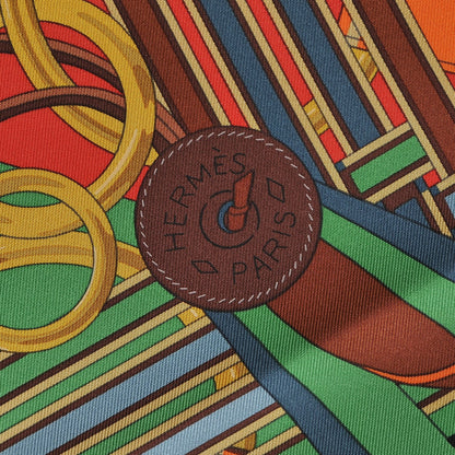 Hermes Silk Brides Et Gris Gris Scarf 90 Rose Vif Cobalt Vert 6 of 7