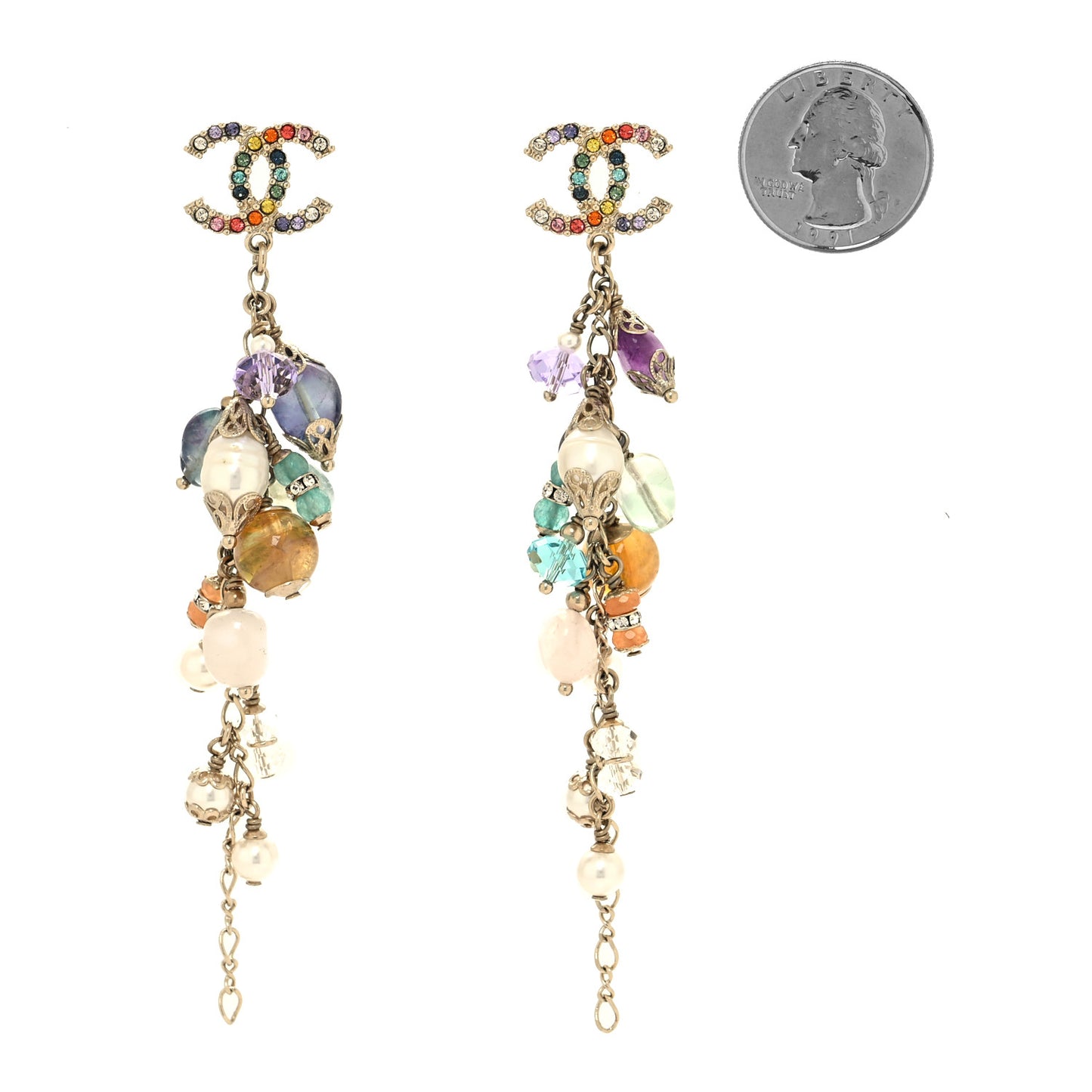 Crystal Pearl Over The Rainbow CC Long Drop Earrings Multicolor