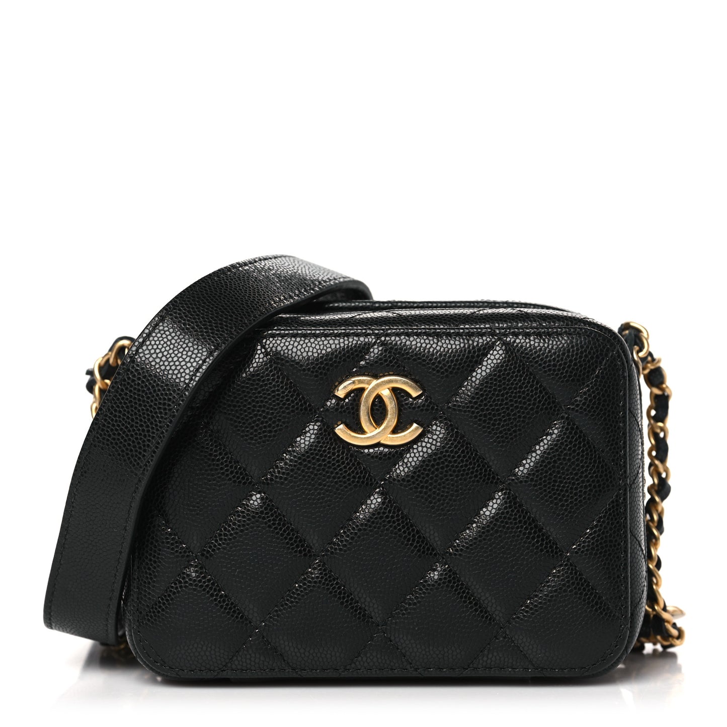 Caviar Quilted Twist Your Buttons Clutch With Chain Black