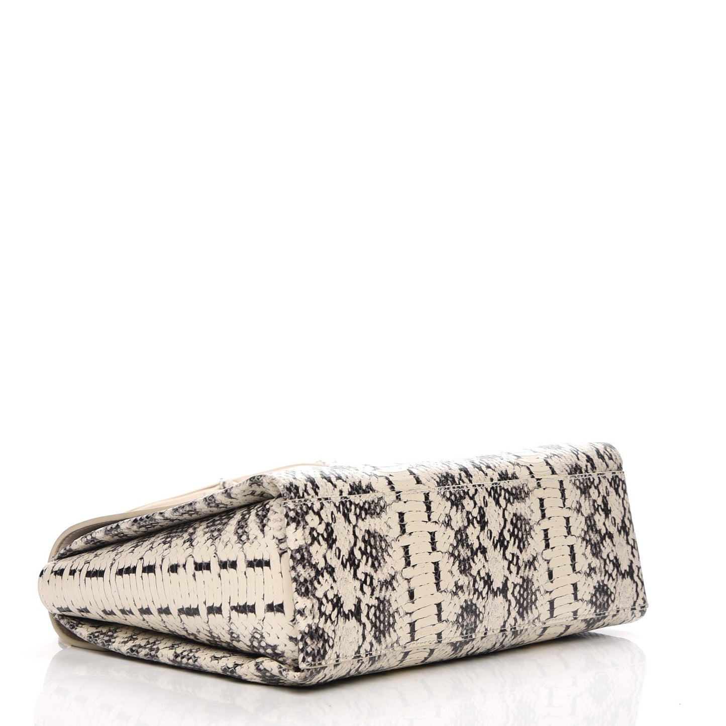 Python Embossed Satchel Beige Black