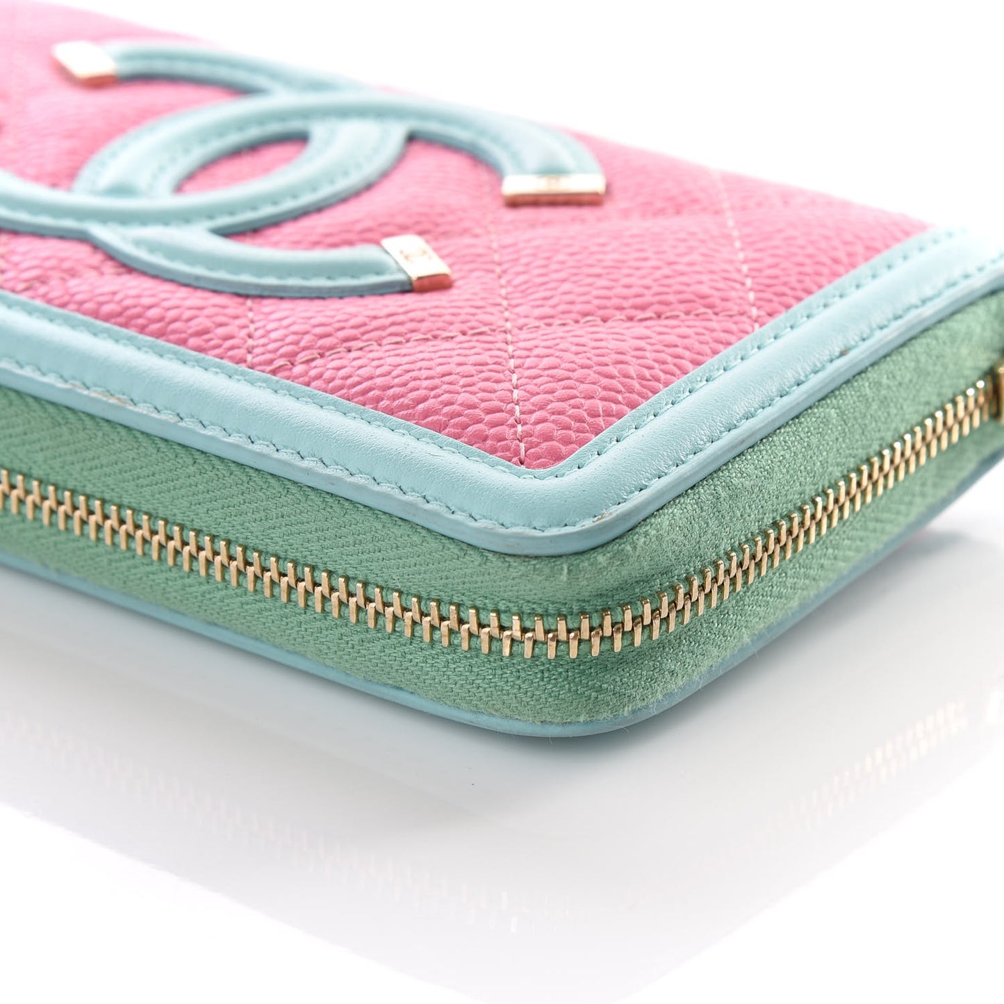 Caviar Quilted Medium Filigree Zip Around Wallet Pink Blue Green