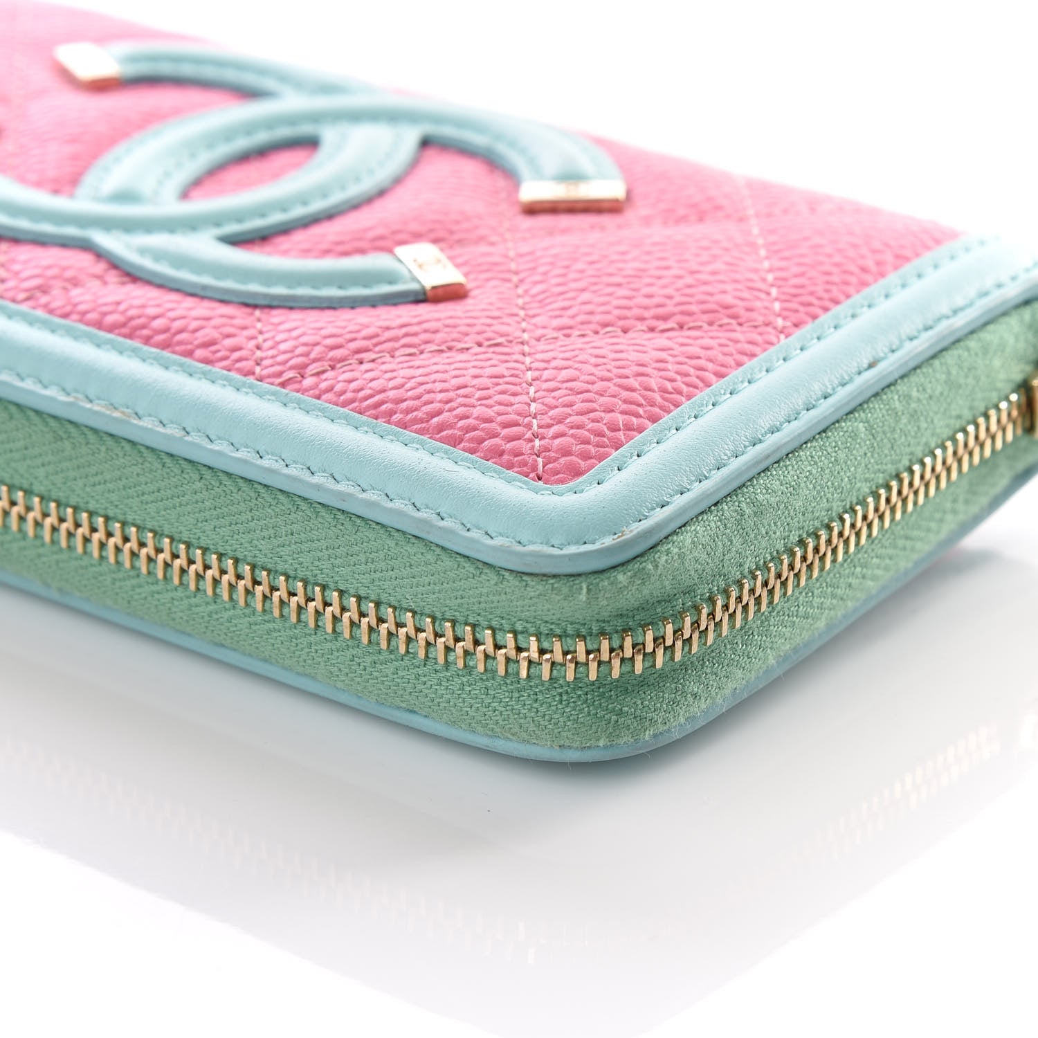 Chanel Caviar Quilted Medium Filigree Zip Around Wallet Pink Blue Green 6 of 11
