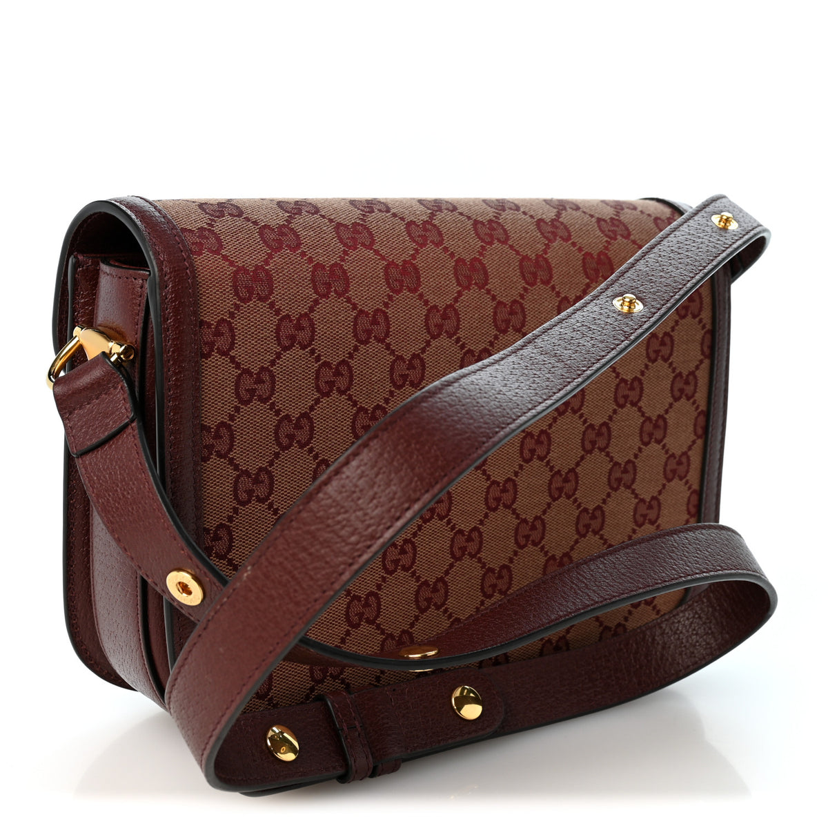 Gucci Monogram Textured Dollar Calfskin Horsebit 1955 Shoulder Bag Sahara Rubino Chardonnay 3 of 10
