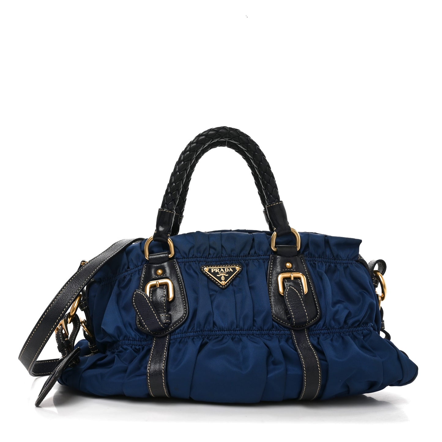 Tessuto Nylon Nappa Braided Gaufre Shoulder Bag Bluette