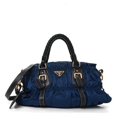 Prada Tessuto Nylon Nappa Braided Gaufre Shoulder Bag Bluette 1 of 10