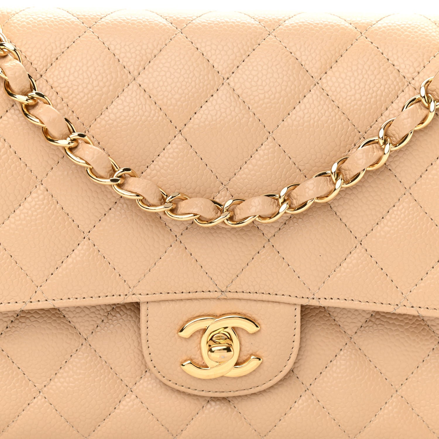 Chanel Caviar Quilted Medium Double Flap Beige 8 of 14