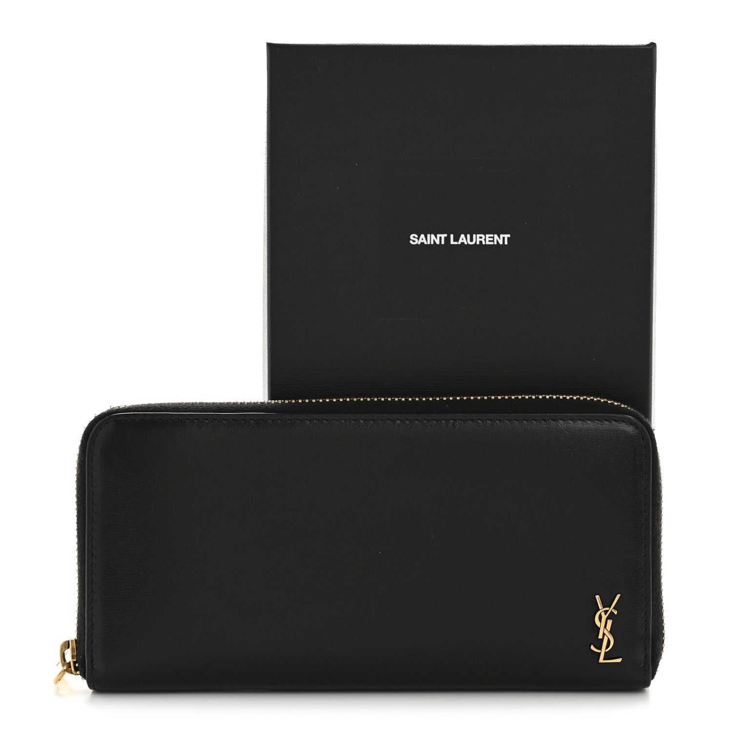 Saint Laurent Calfskin Zip Around Wallet Black 1856560 – FASHIONPHILE