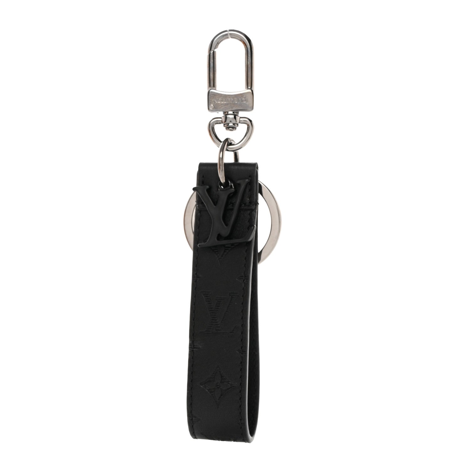 Louis Vuitton Calfskin LV Shape Dragonne Bag Charm Key Holder Black 1 of 5