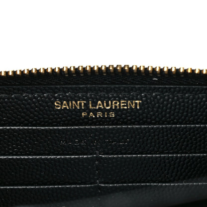 Saint Laurent Grain De Poudre Matelasse Chevron Monogram Zip Around Wallet Black 6 of 10