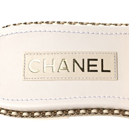 Chanel Lambskin Quilted CC Chain Mules 36.5 Light Pink White 9 of 12