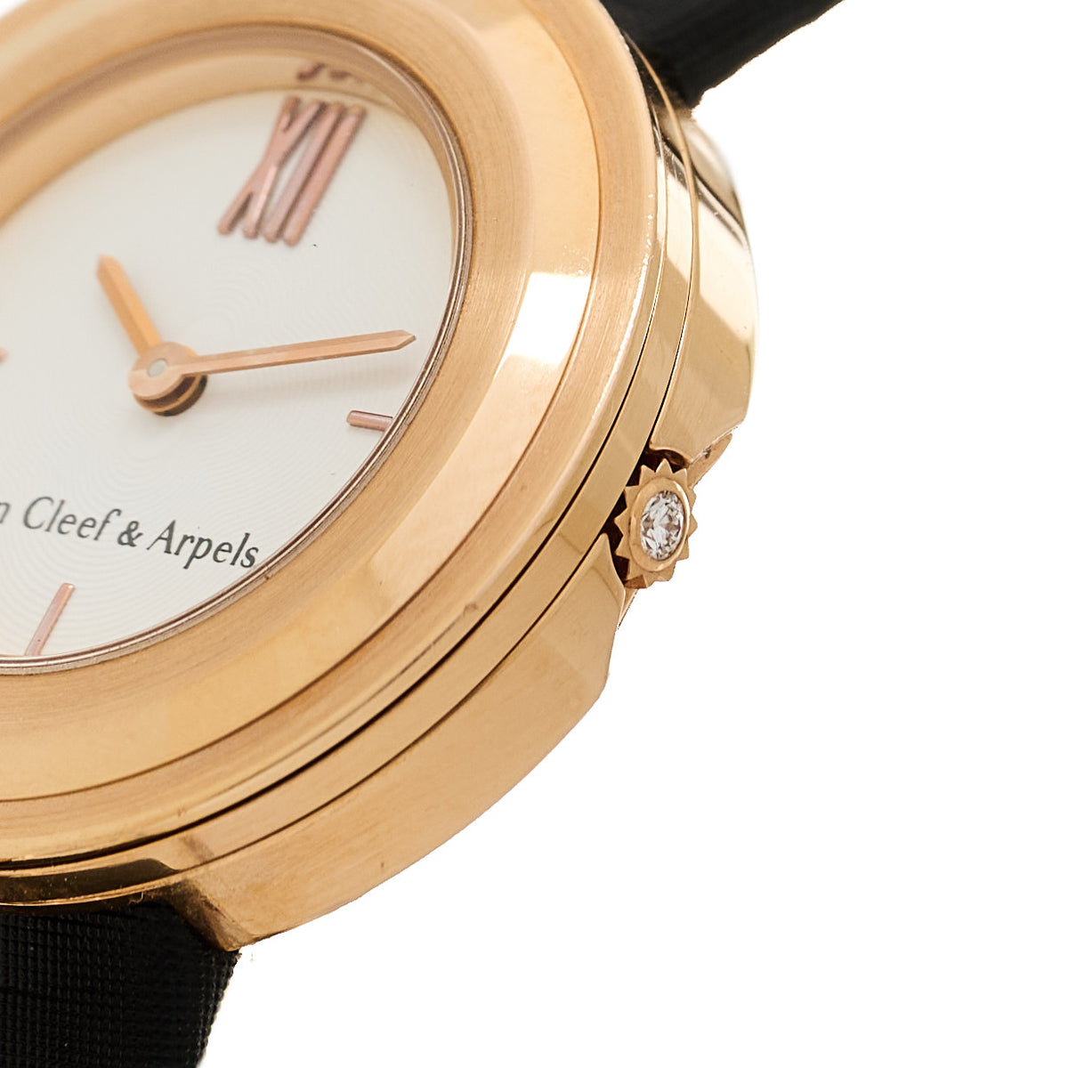 Van Cleef & Arpels 18K Rose Gold Satin 25mm Charms Quartz Watch Black 5 of 6