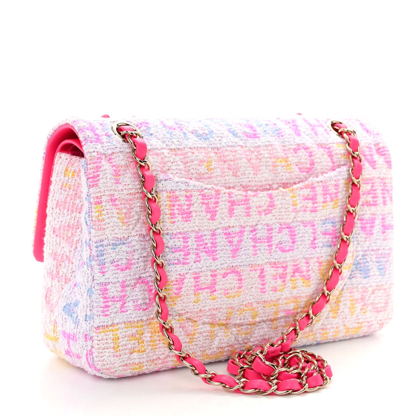 Tweed Quilted Medium Double Flap Pink Multicolor