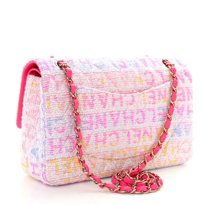 Chanel Tweed Quilted Medium Double Flap Pink Multicolor 3 of 10