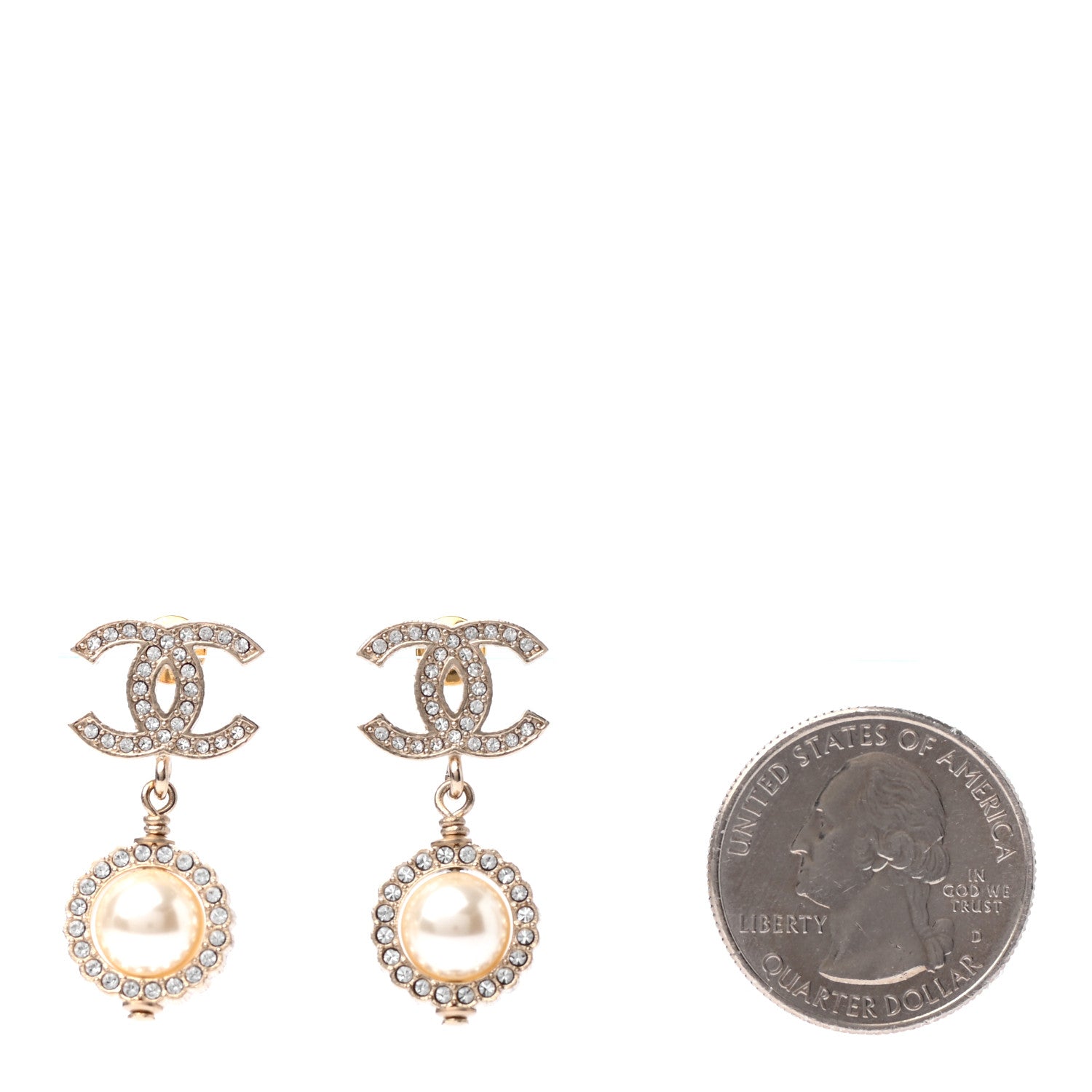 Chanel Crystal Pearl CC Lace Camellia Earrings Gold 2 of 4