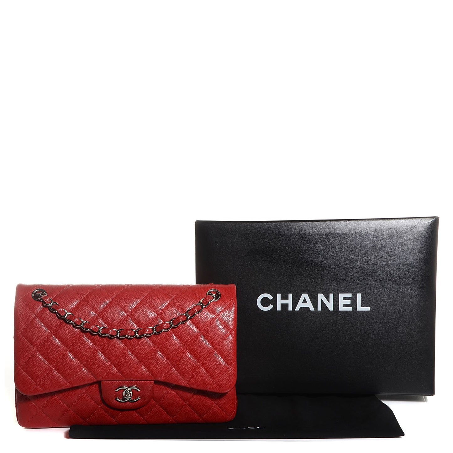 Caviar Quilted Jumbo Double Flap Dark Red