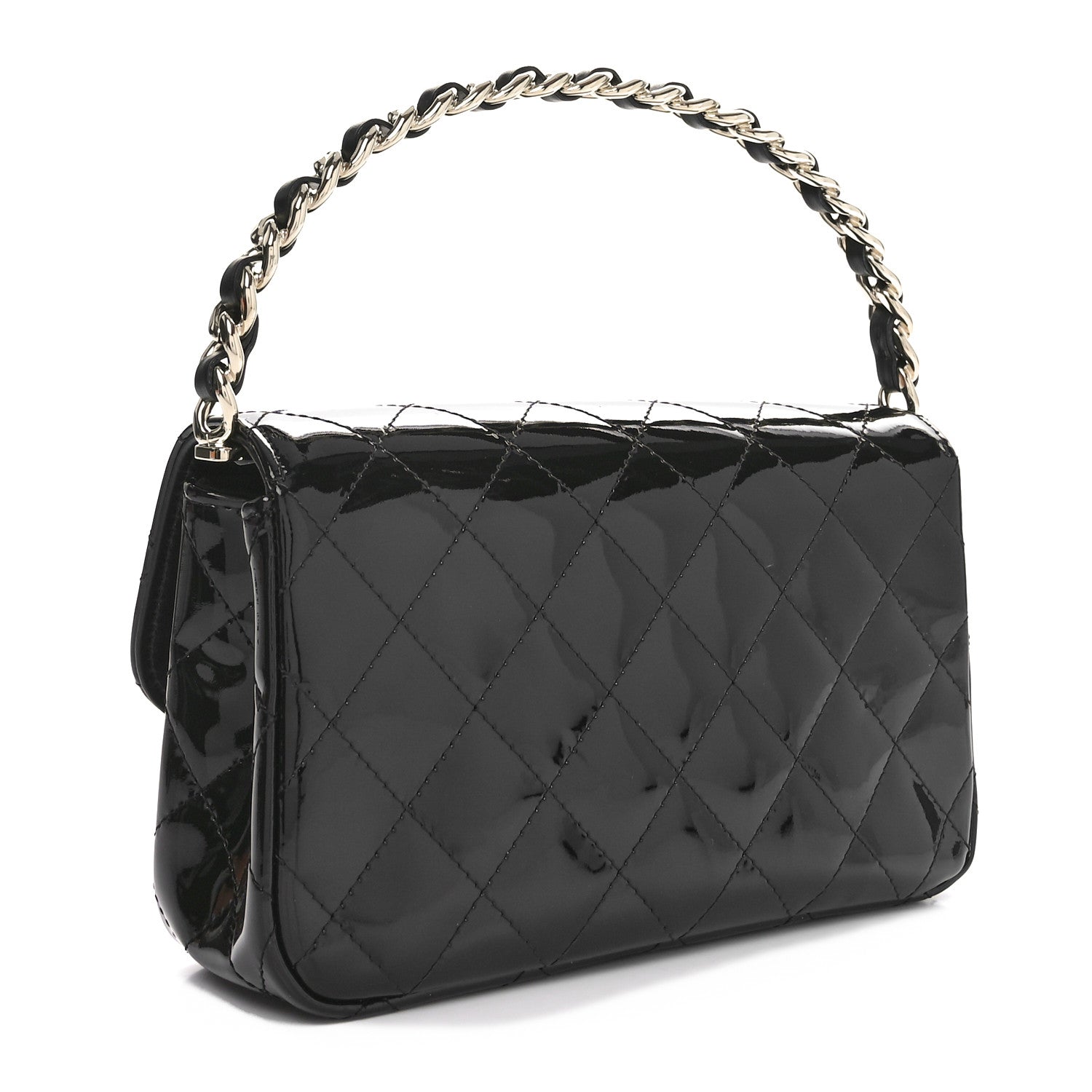 Chanel Patent Quilted Top Handle Clutch  Black 2 of 11