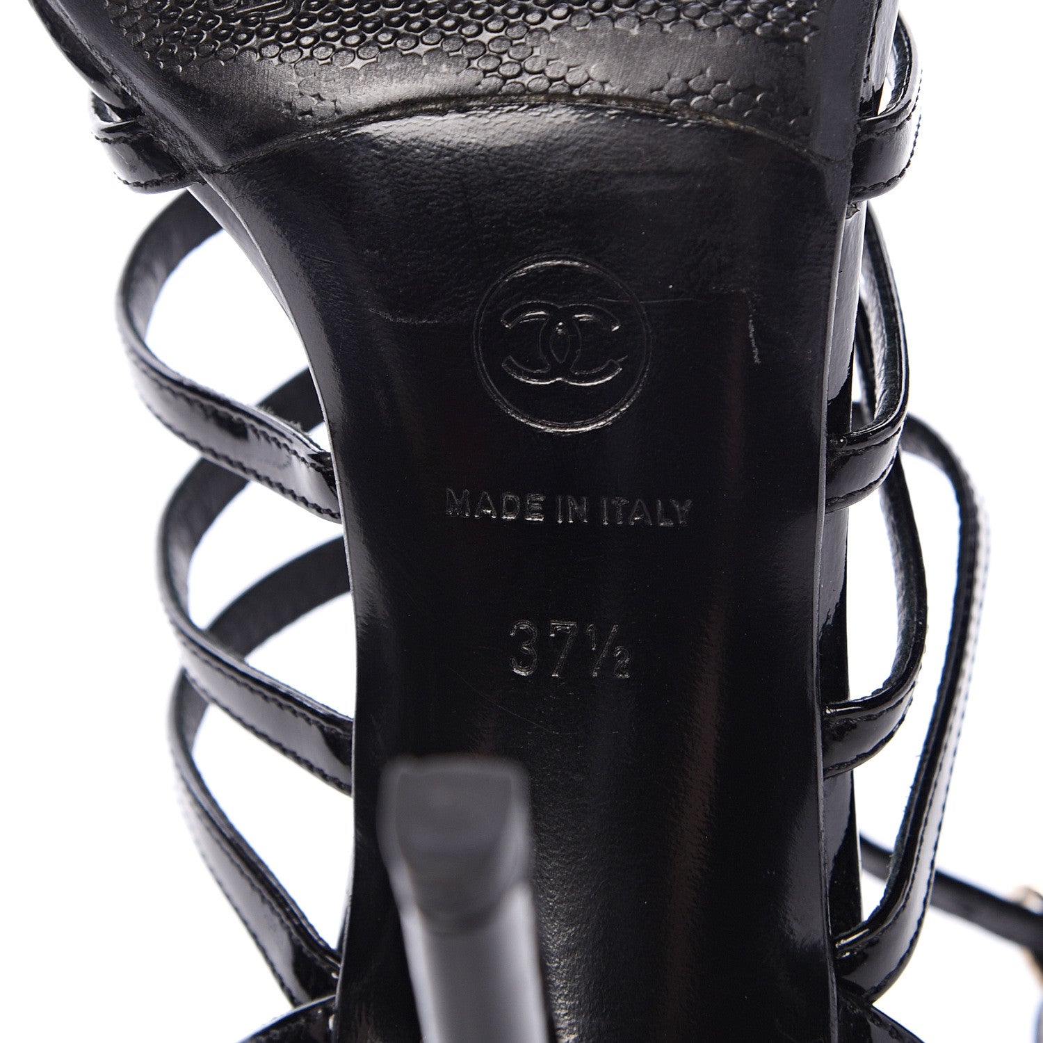 Chanel Patent Calfskin Crystal Bow Strappy Sandals 37.5 Black 7 of 11