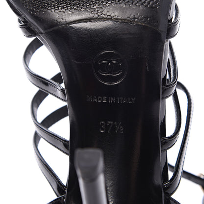 Chanel Patent Calfskin Crystal Bow Strappy Sandals 37.5 Black 7 of 11