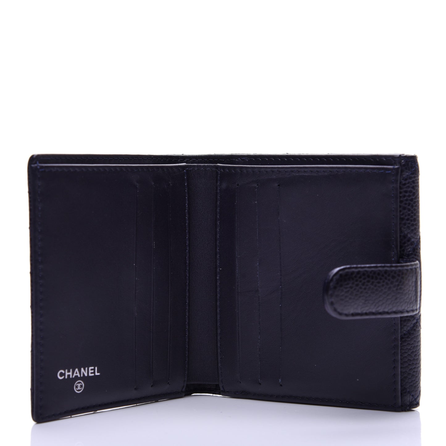 Caviar Quilted Compact French Flap Wallet Dark Blue