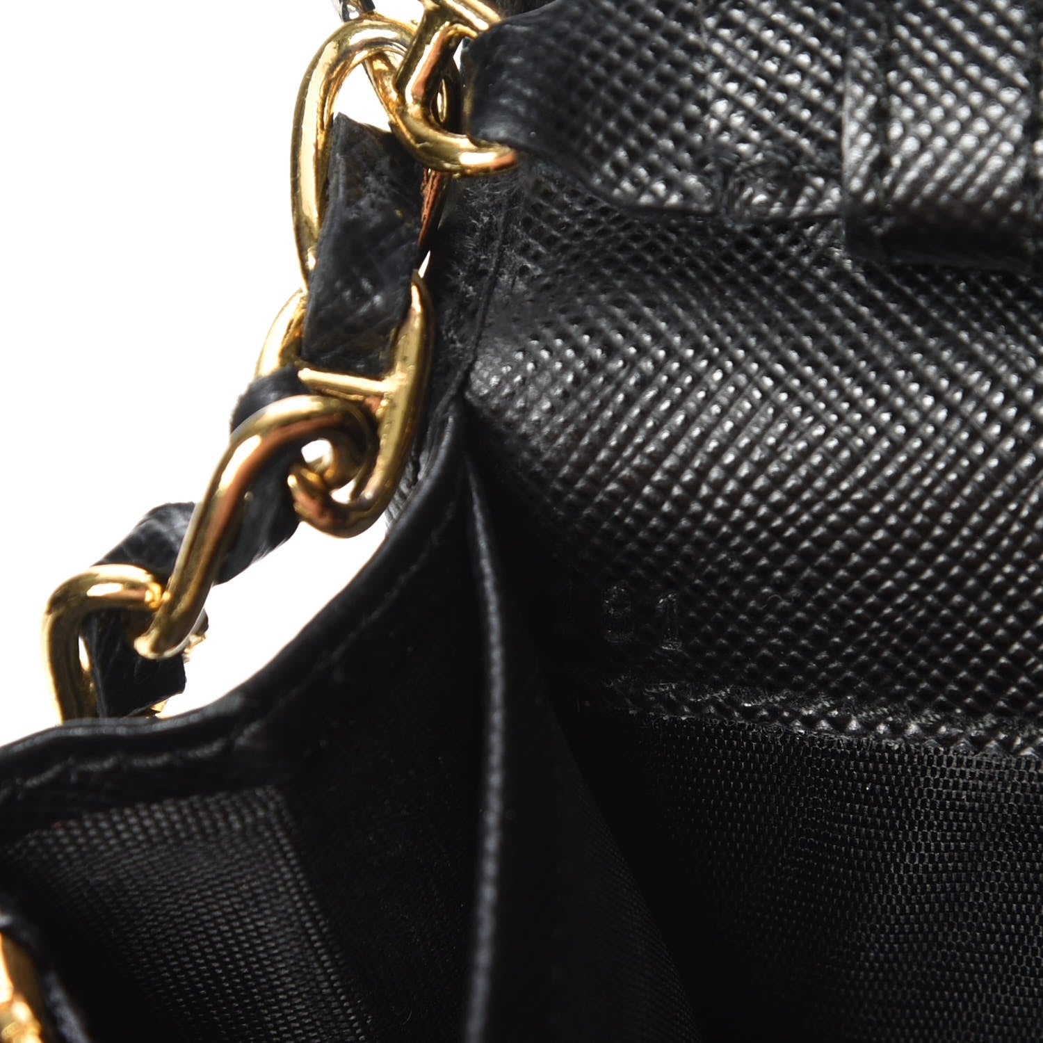 Prada Saffiano Metal Oro Chain Wallet Nero Black 7 of 7