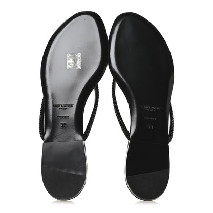Saint Laurent Kid Suede Strass Crystal Embellished Joni 05 Flat Sandals 39 Black 6 of 8