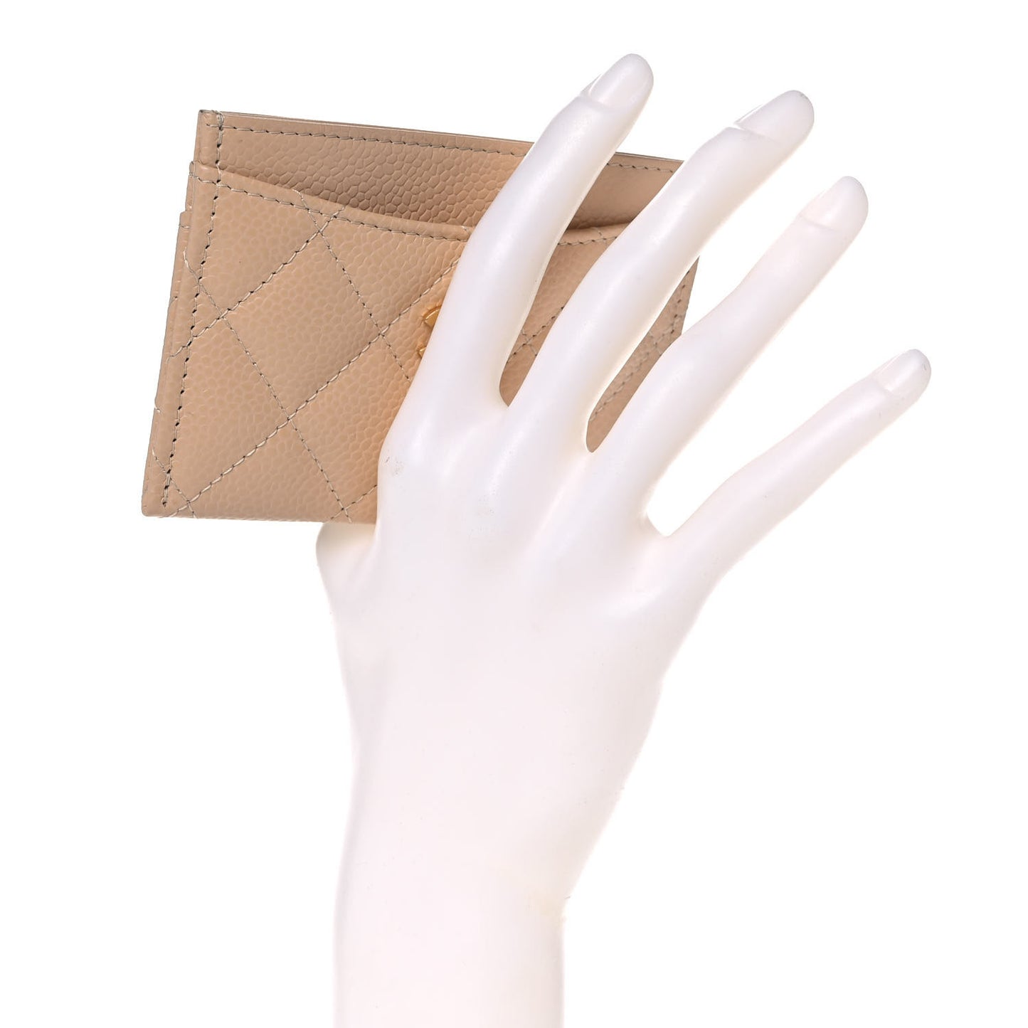 Caviar Quilted Card Holder Beige