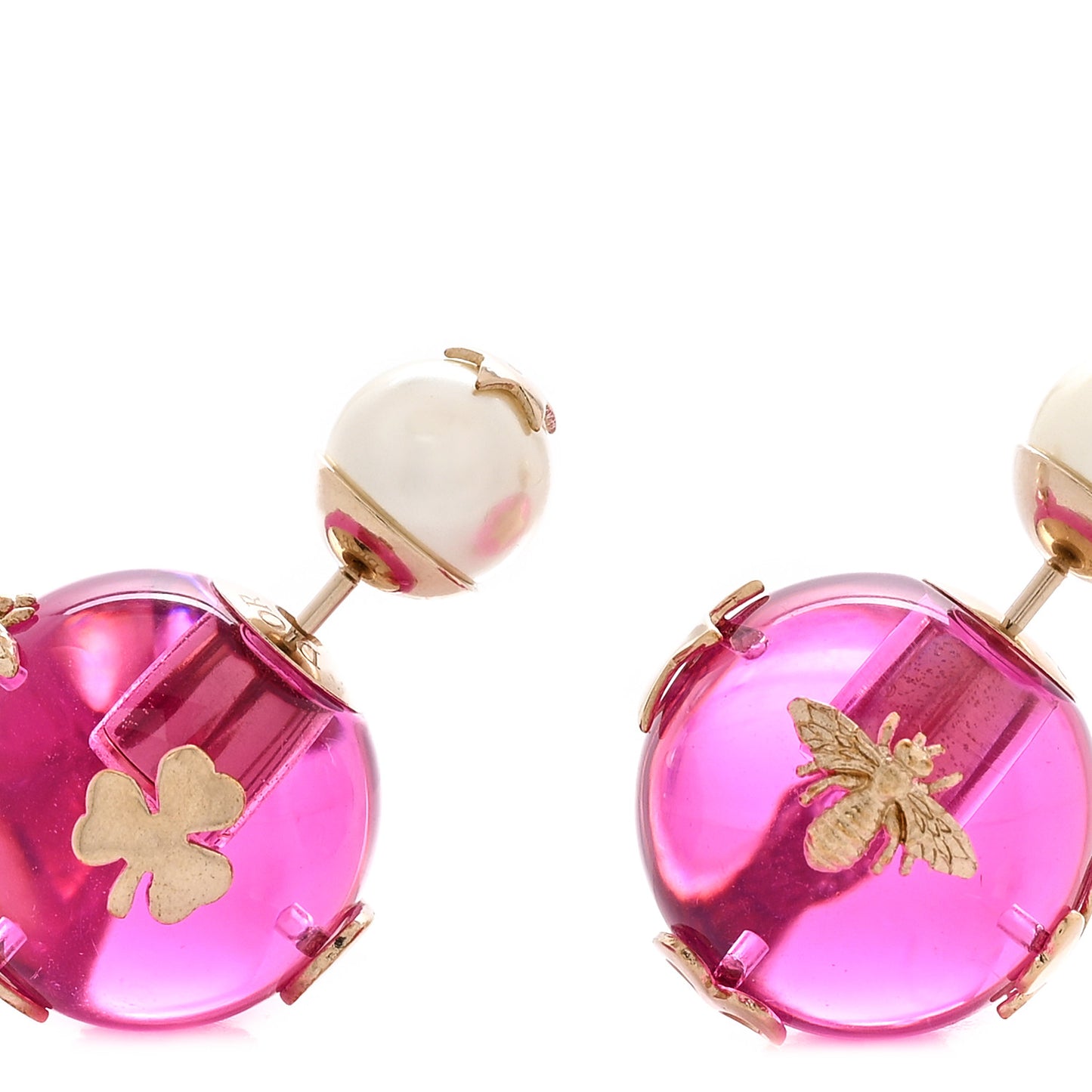 Resin Pearl Dior Tribales Earrings Gold White Transparent Rani Pink