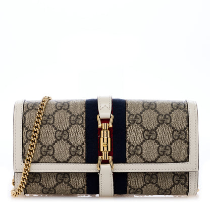 Gucci GG Supreme Monogram Textured Calfskin Web Jackie 1961 Chain Wallet Beige Ebony Mystic White 1 of 7
