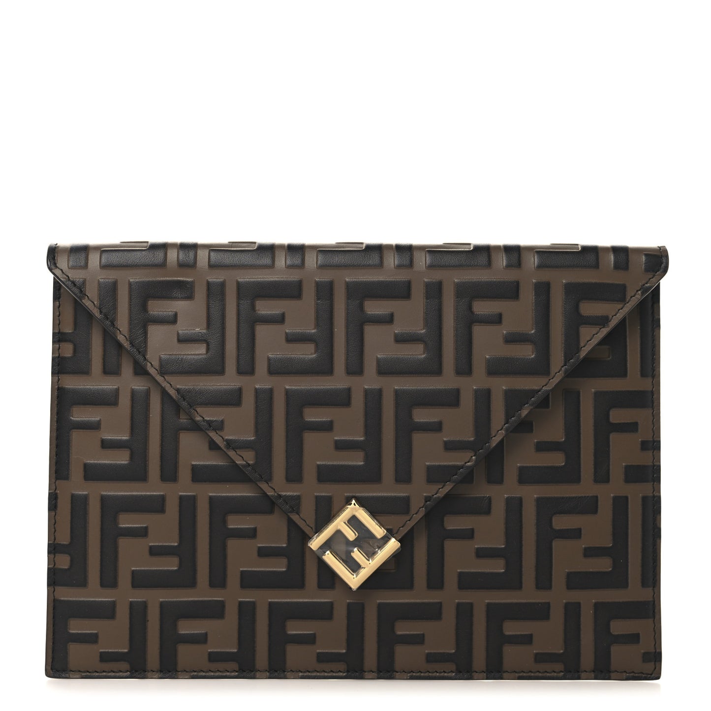 Vitello Ceylon Bi-Color FF 1974 Embossed FF Diamonds Flat Envelope Pouch Maya Black