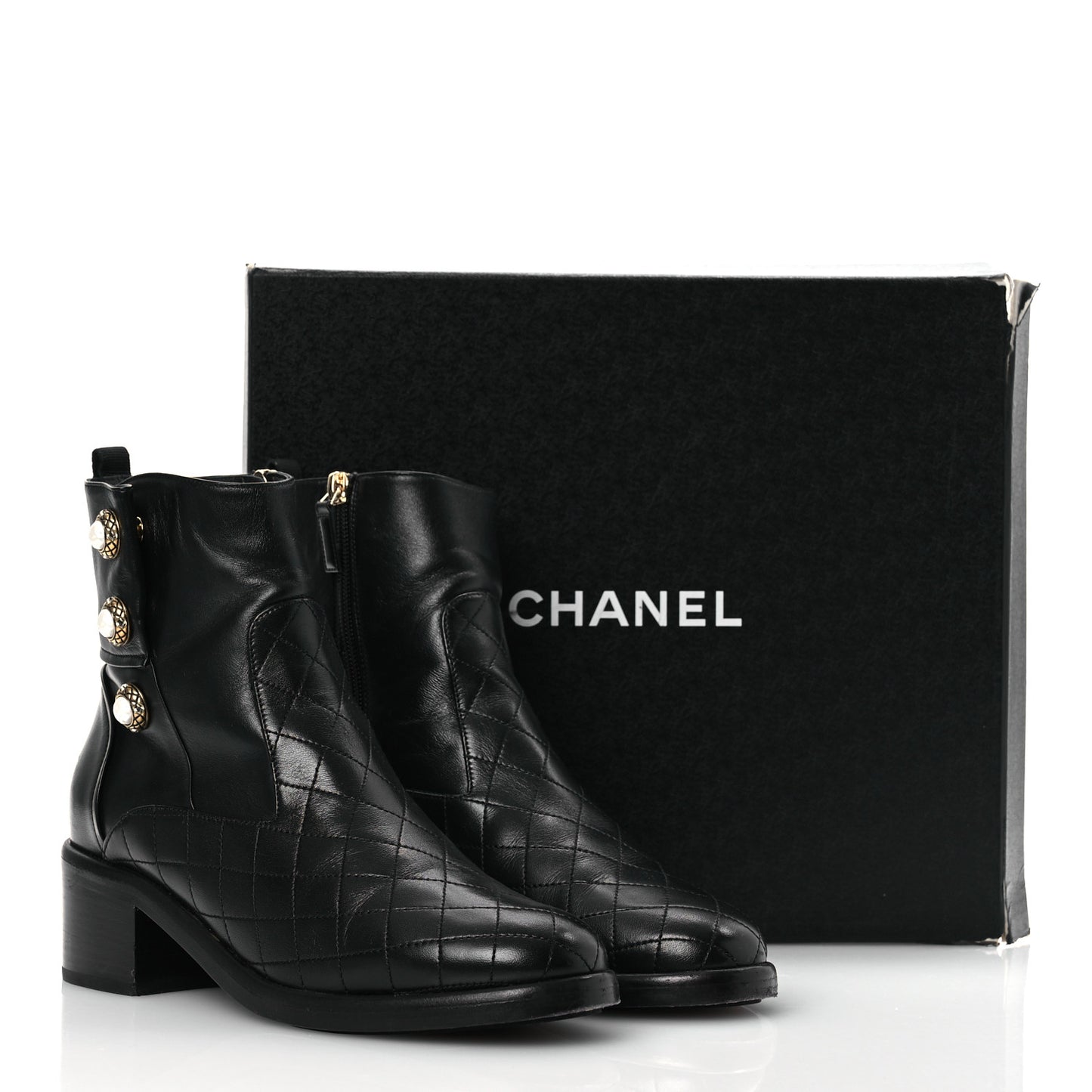 Lambskin Pearl Short Boots 40.5 Black