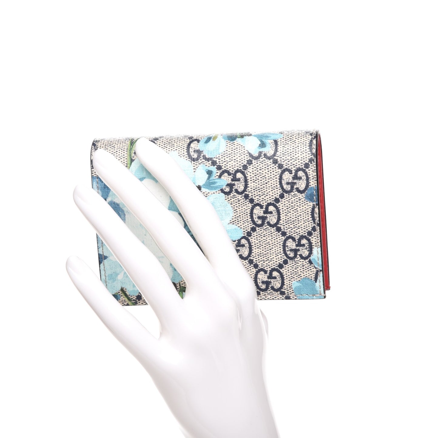 GG Supreme Monogram Blooms Card Case Beige Blue Navy Hibiscus Red