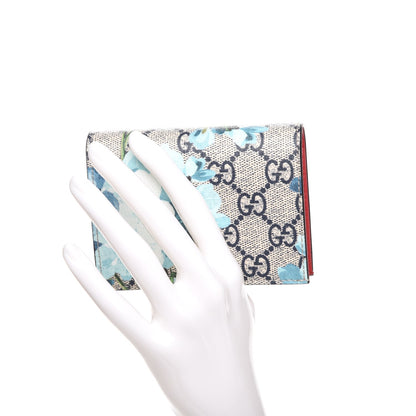 Gucci GG Supreme Monogram Blooms Card Case Beige Blue Navy Hibiscus Red 2 of 8
