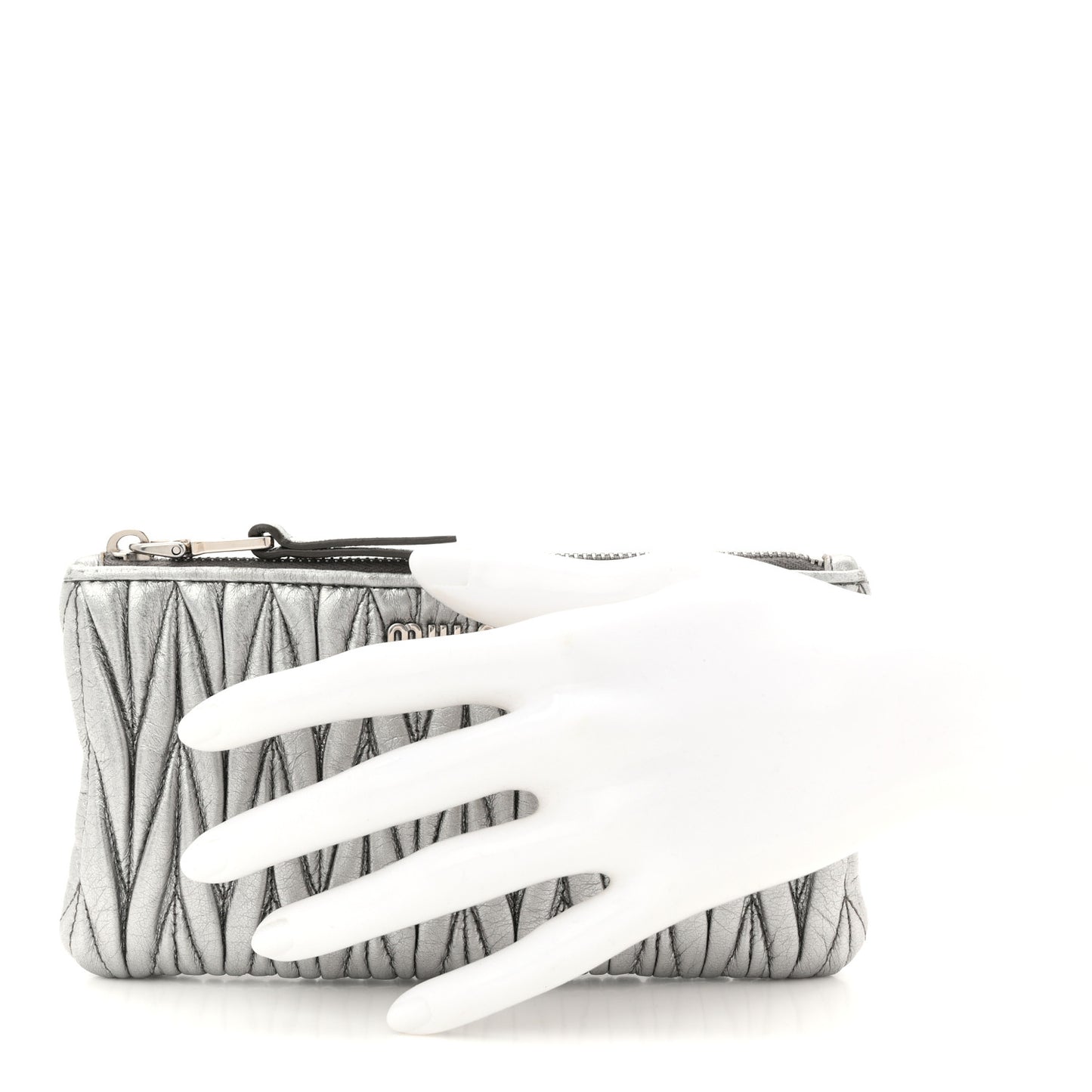 Metallic Nappa Matelasse Quilted Zip Wallet Silver