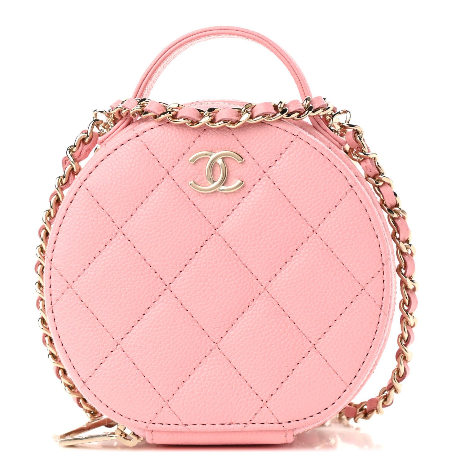 Chanel Caviar Quilted Round Handle With Care Vanity With Chain Pink 1 of 9