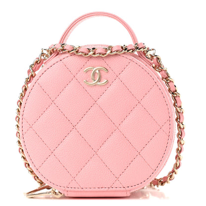 Chanel Caviar Quilted Round Handle With Care Vanity With Chain Pink 1 of 9
