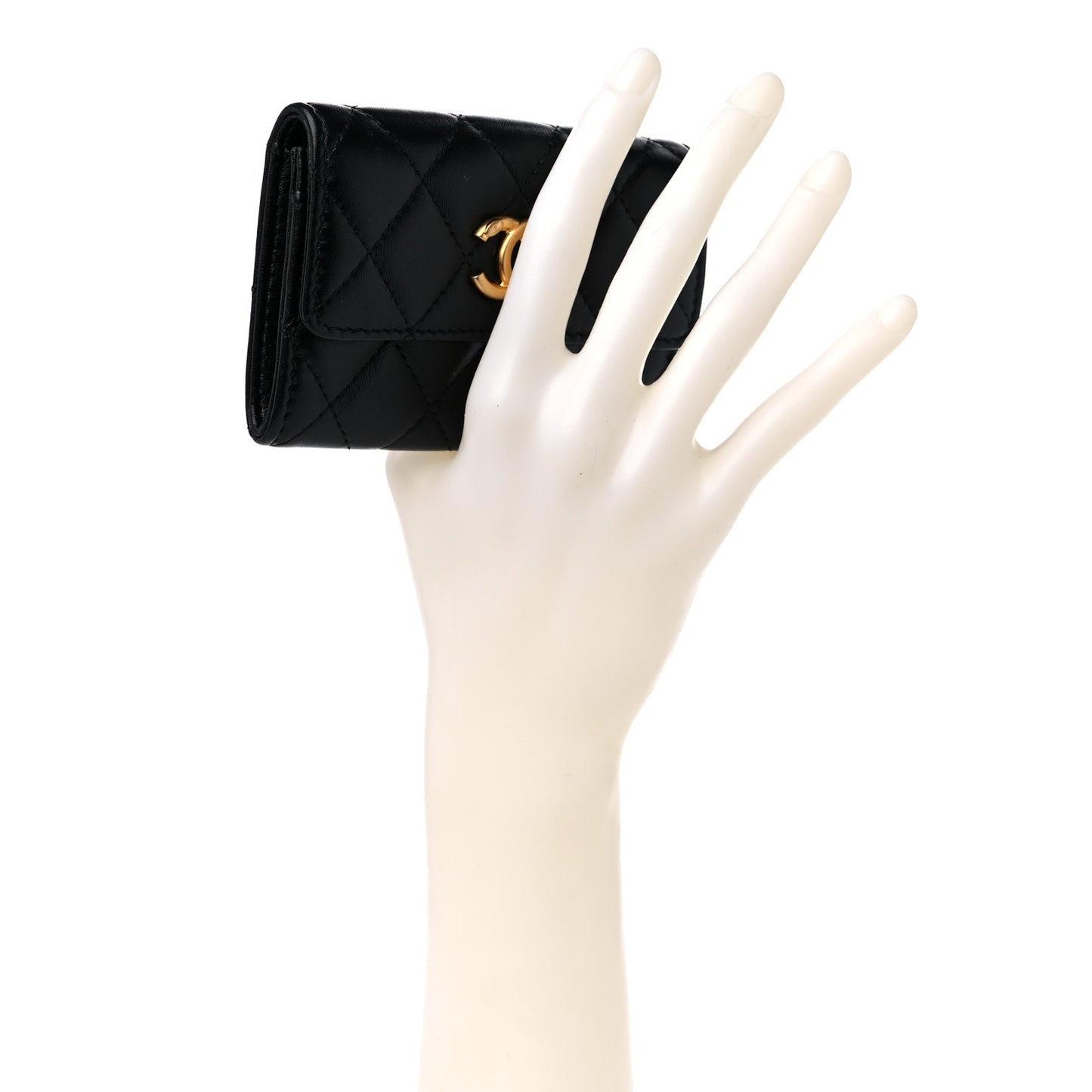 Lambskin Quilted Flap Card Holder Black
