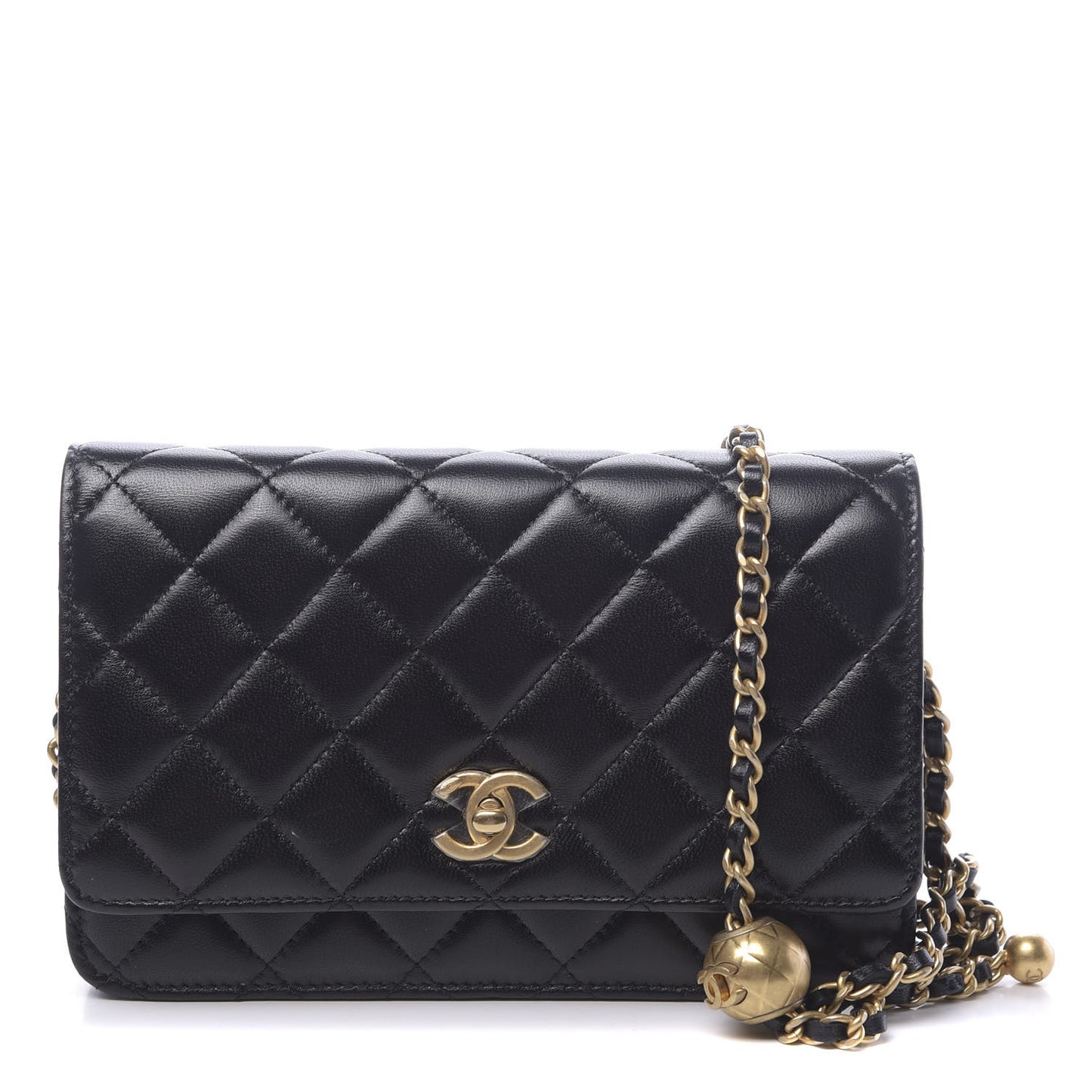 Lambskin Quilted CC Pearl Crush Wallet on Chain WOC Black