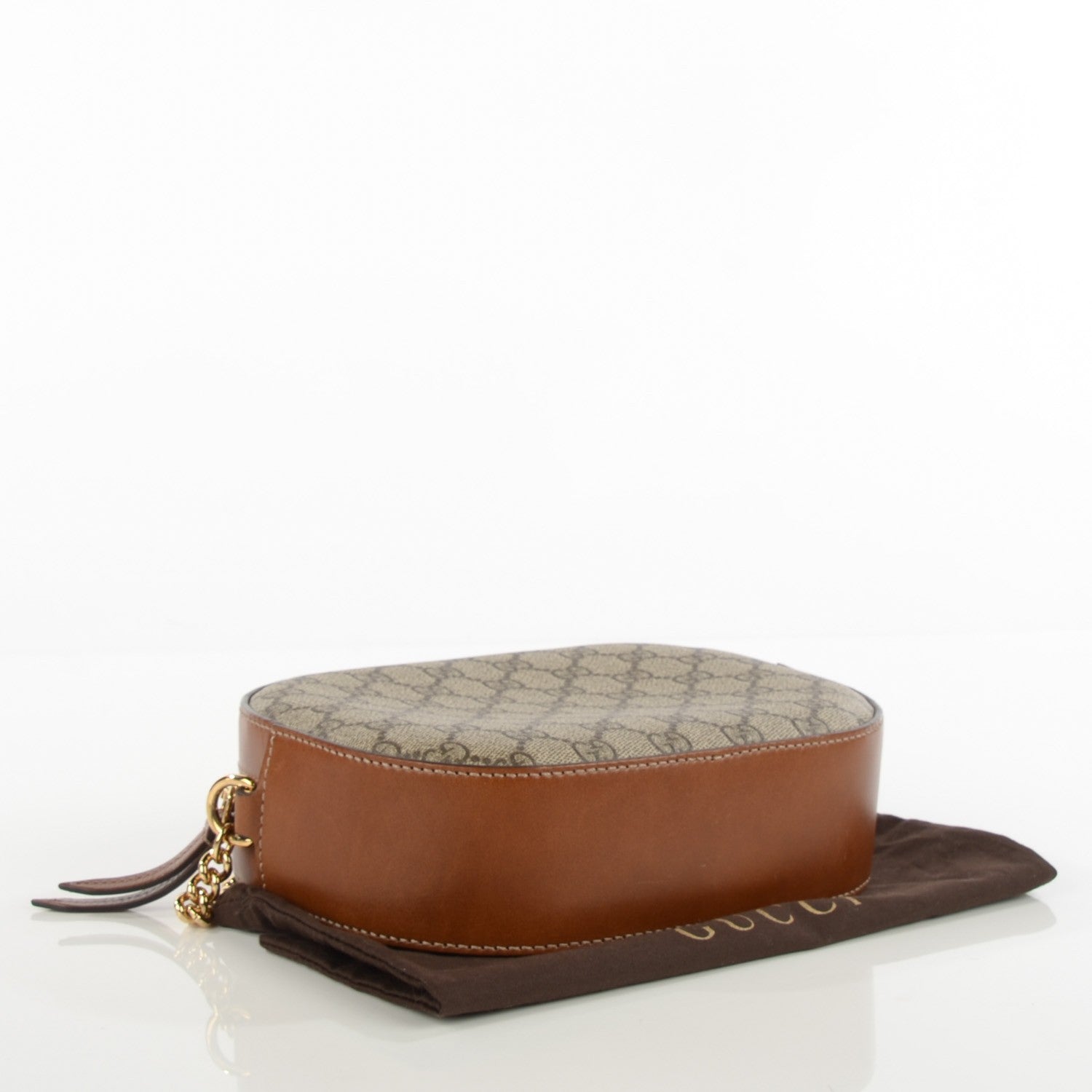 Gucci GG Supreme Monogram Cuoio Toscano Mini Chain Shoulder Bag Beige Ebony Cuir 4 of 7