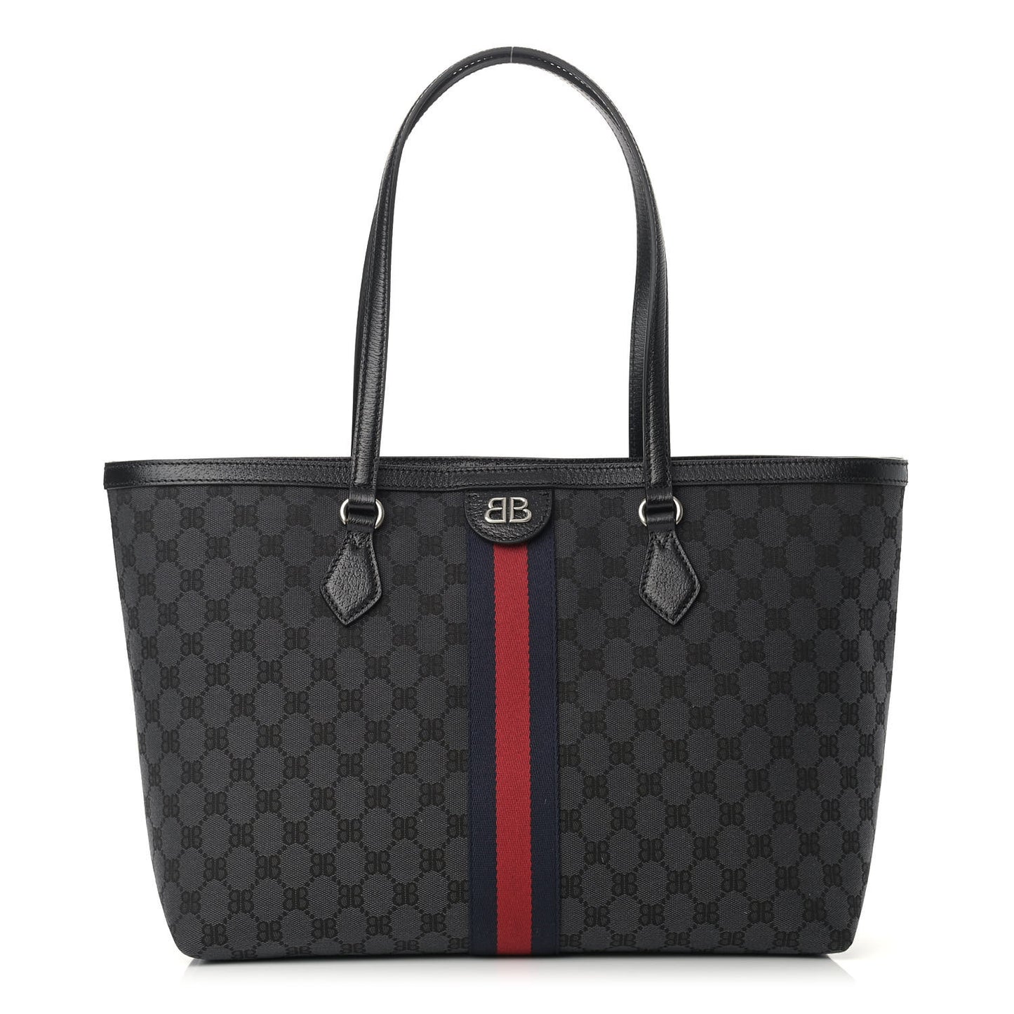 X BALENCIAGA BB Monogram Web Medium Ophidia Shopping Tote Black