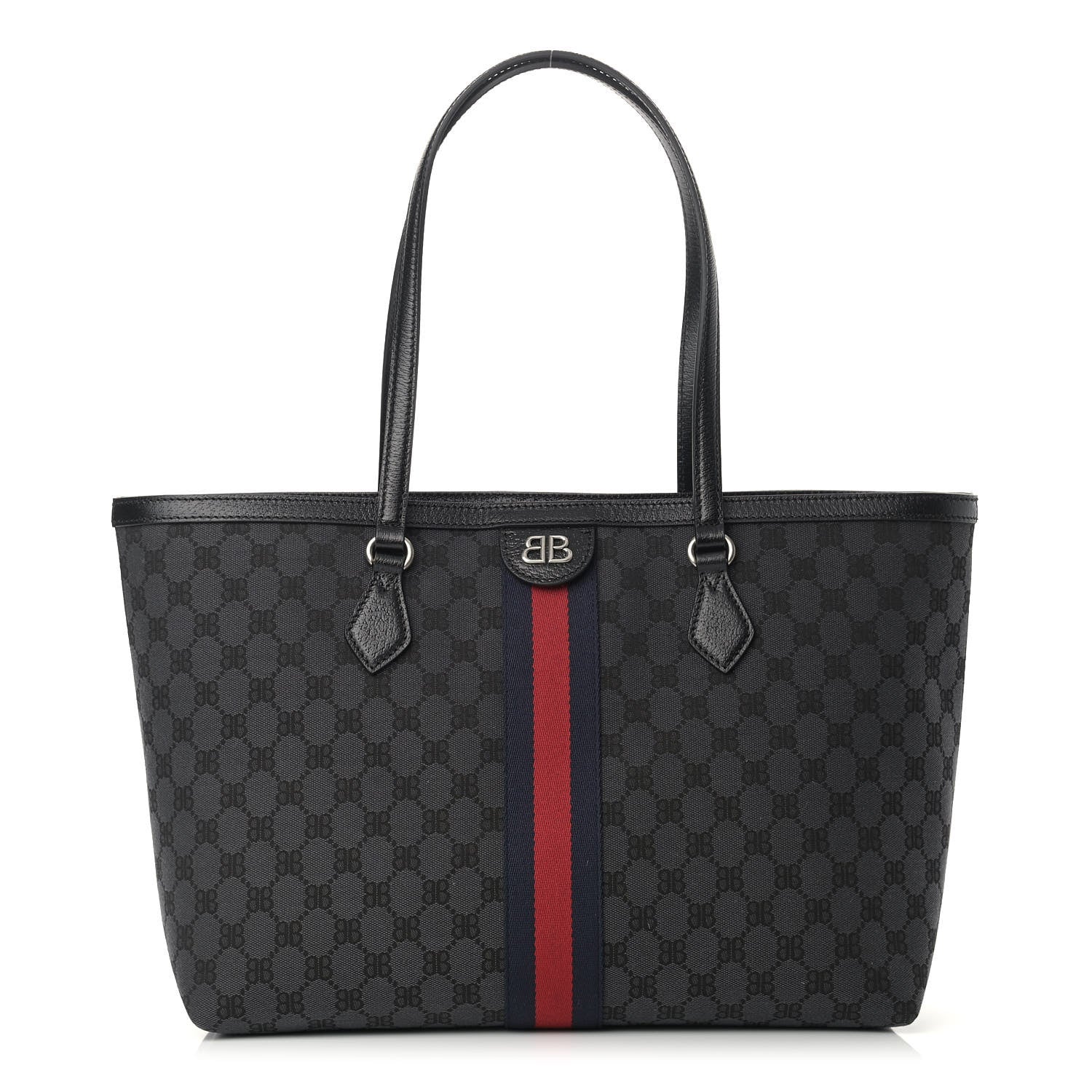 Gucci X BALENCIAGA BB Monogram Web Medium Ophidia Shopping Tote Black 1 of 9