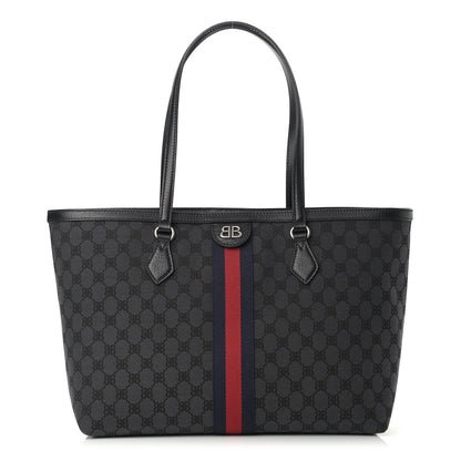 Gucci X BALENCIAGA BB Monogram Web Medium Ophidia Shopping Tote Black 1 of 9