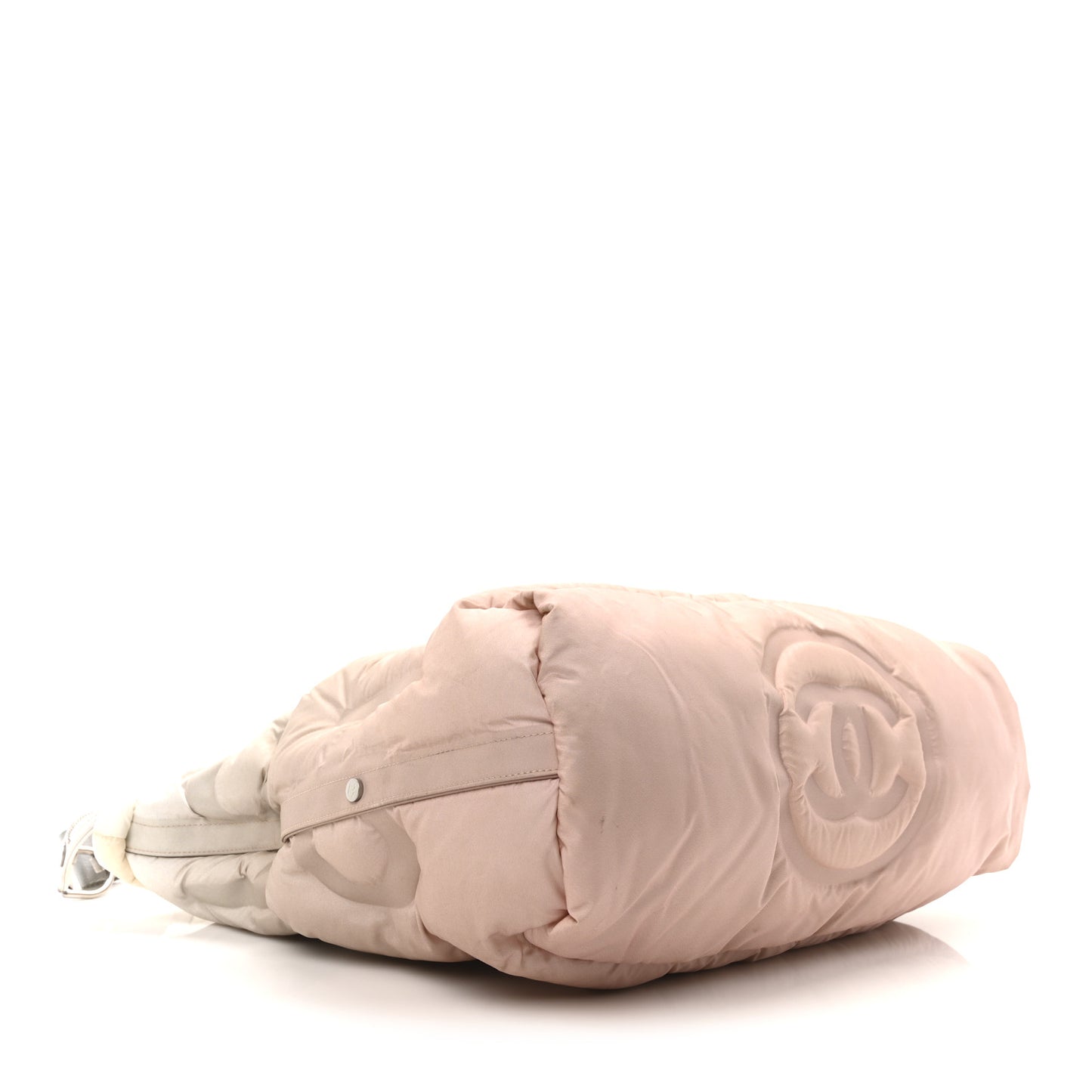 Nylon Embossed Large Doudoune Bowling Bag White Beige Pink