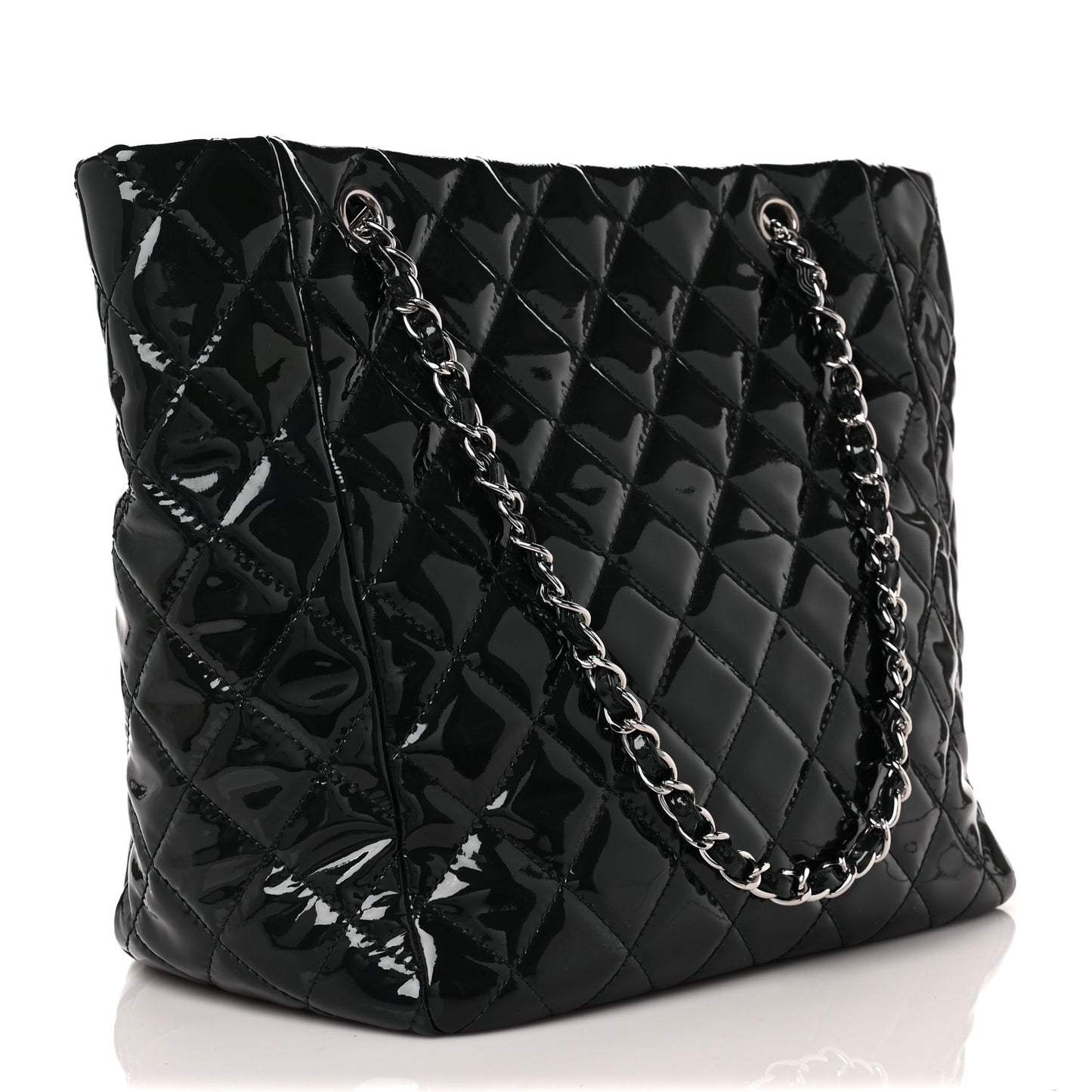 Patent Quilted Chic and Glitter Large Tote Black