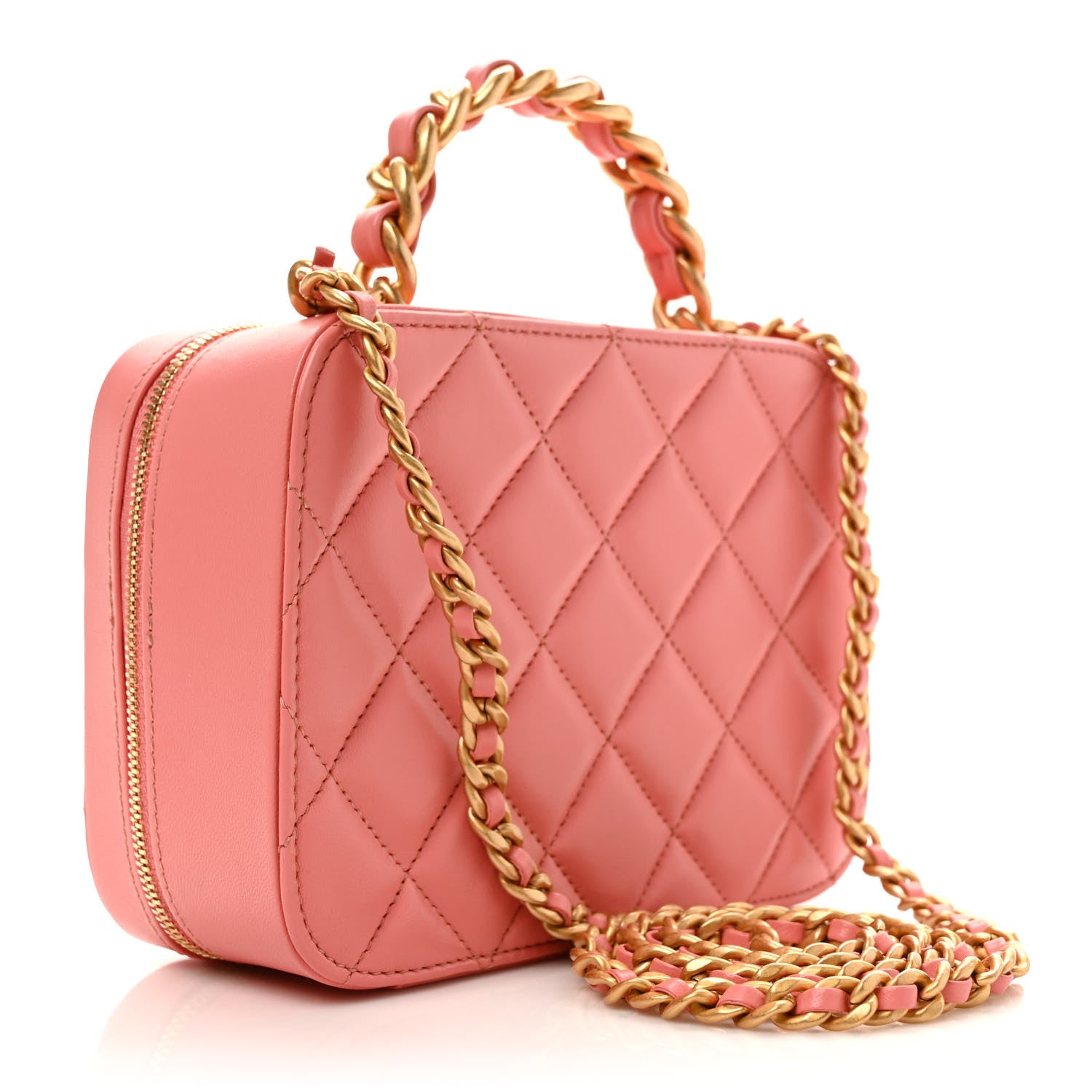 Chanel Lambskin Quilted Top Handle Small Vanity Case Pink 3 of 8